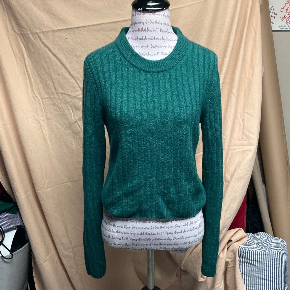 Madewell Women's Emerald Green Ribbed Crewneck Sweater